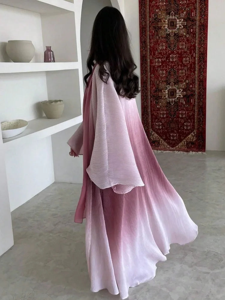 Middle-East Ethnic Clothing Eleganat Abaya Muslim Women Flare Sleeve Pleated Abayas Islamic Kaftans Jilbabs Maxi Dresses