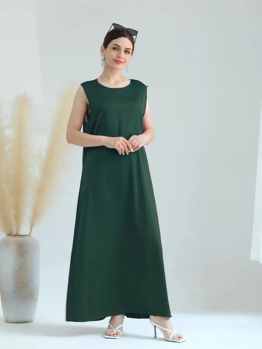 Black White Satin Silky Shimmer Under Abaya Dress Dubai Luxury 2024 Summer Women Turkey Islam Muslim Robe Vestidos Musulmanes