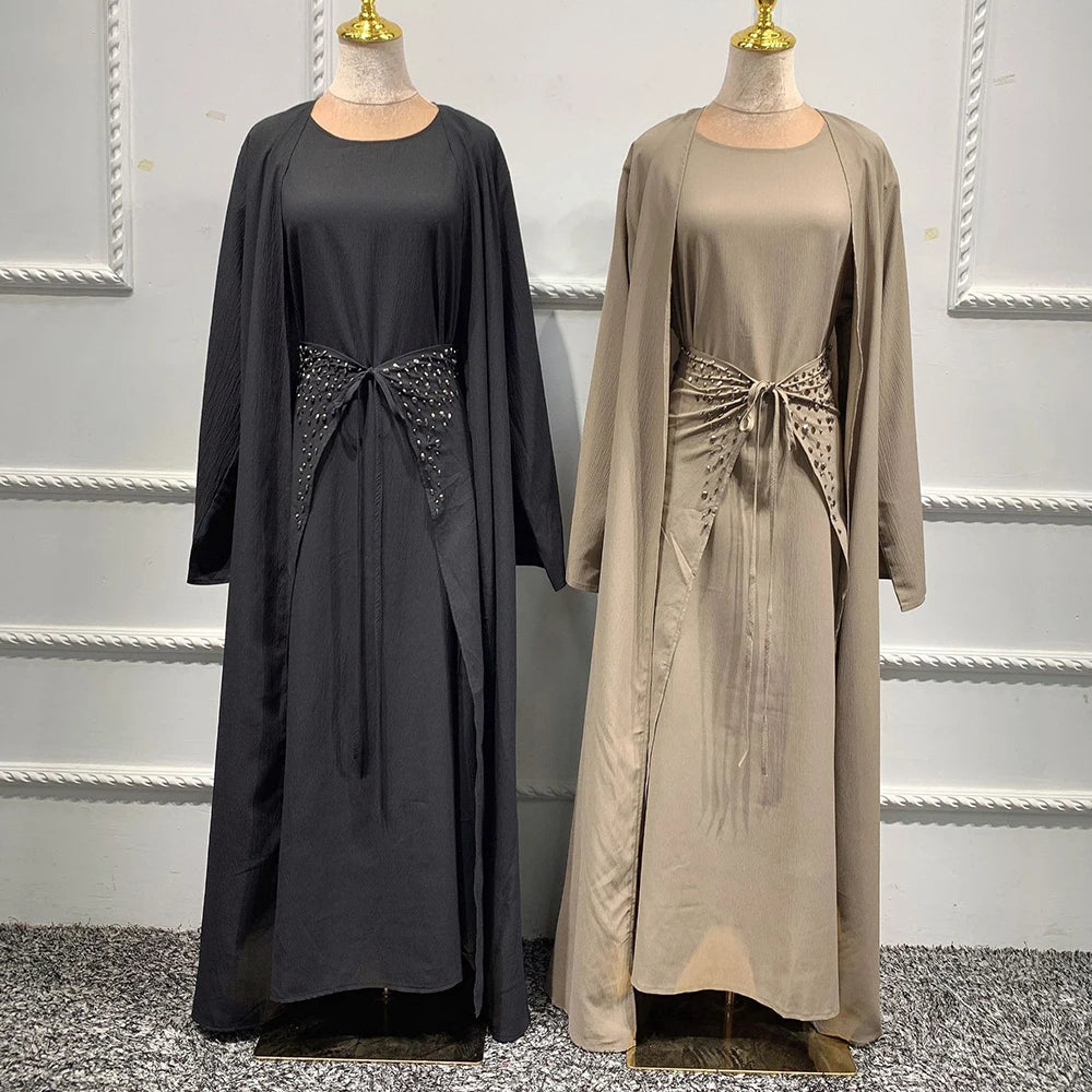 Open Abaya Dubai Turkey Islam Bangladesh Arabic Muslim Sets Hijab Prayer Long Dress For Women Robe Longue Kimono Femme Musulmane