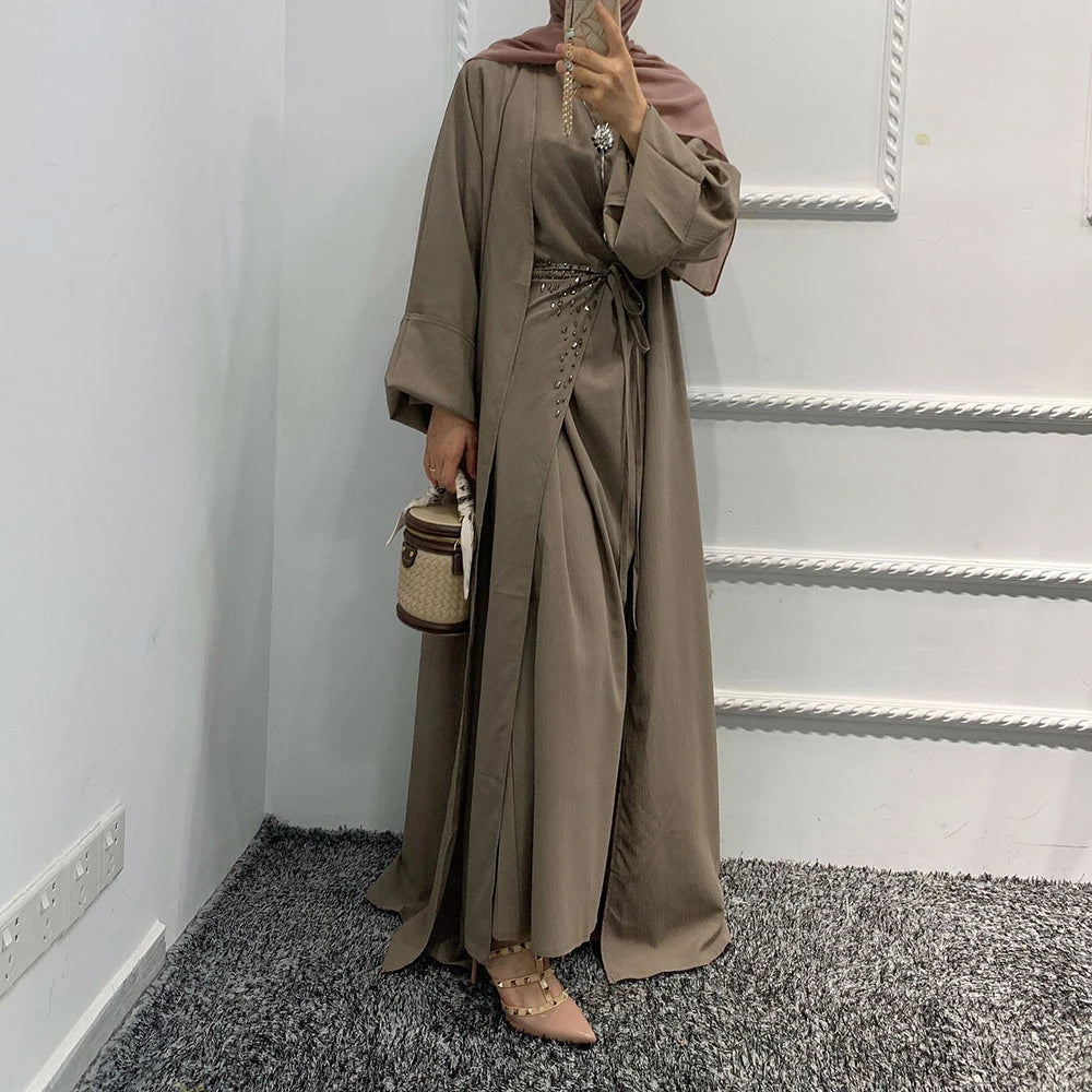 Open Abaya Dubai Turkey Islam Bangladesh Arabic Muslim Sets Hijab Prayer Long Dress For Women Robe Longue Kimono Femme Musulmane