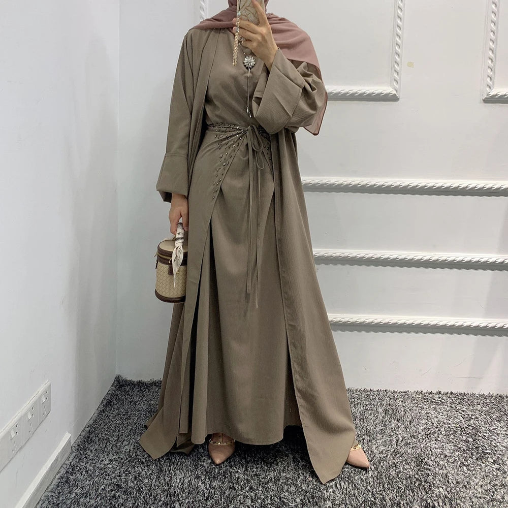 Open Abaya Dubai Turkey Islam Bangladesh Arabic Muslim Sets Hijab Prayer Long Dress For Women Robe Longue Kimono Femme Musulmane