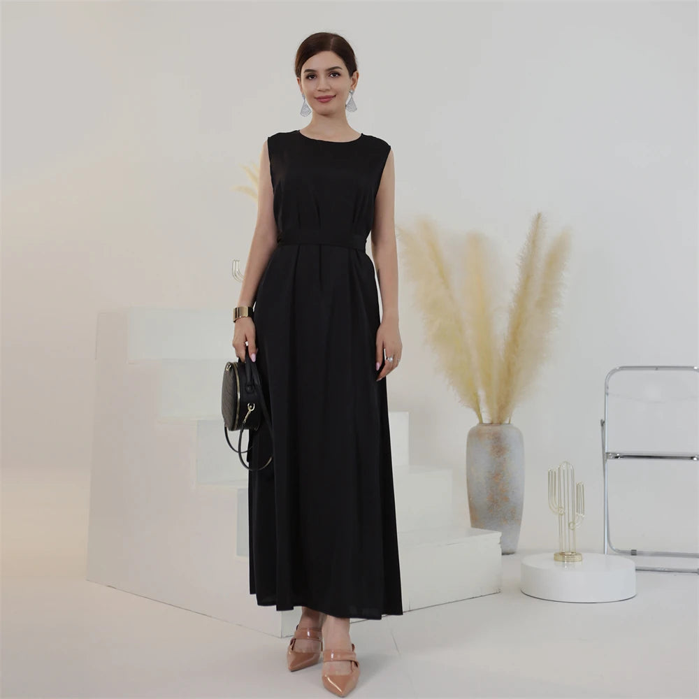 Eid Ramadan Satin Open Abaya Kimono 2 Piece Sets Muslim Women Dresses Turkey Arabic Kaftan Party Dubai Abayas Gown Outfit Caftan