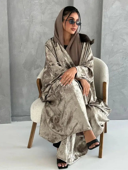 Shiny Satin Open Kimono Abaya Dubai Luxury 2024