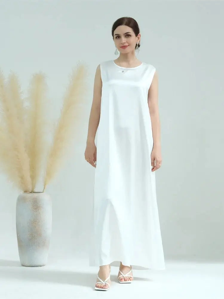 Black White Satin Silky Shimmer Under Abaya Dress Dubai Luxury 2024 Summer Women Turkey Islam Muslim Robe Vestidos Musulmanes