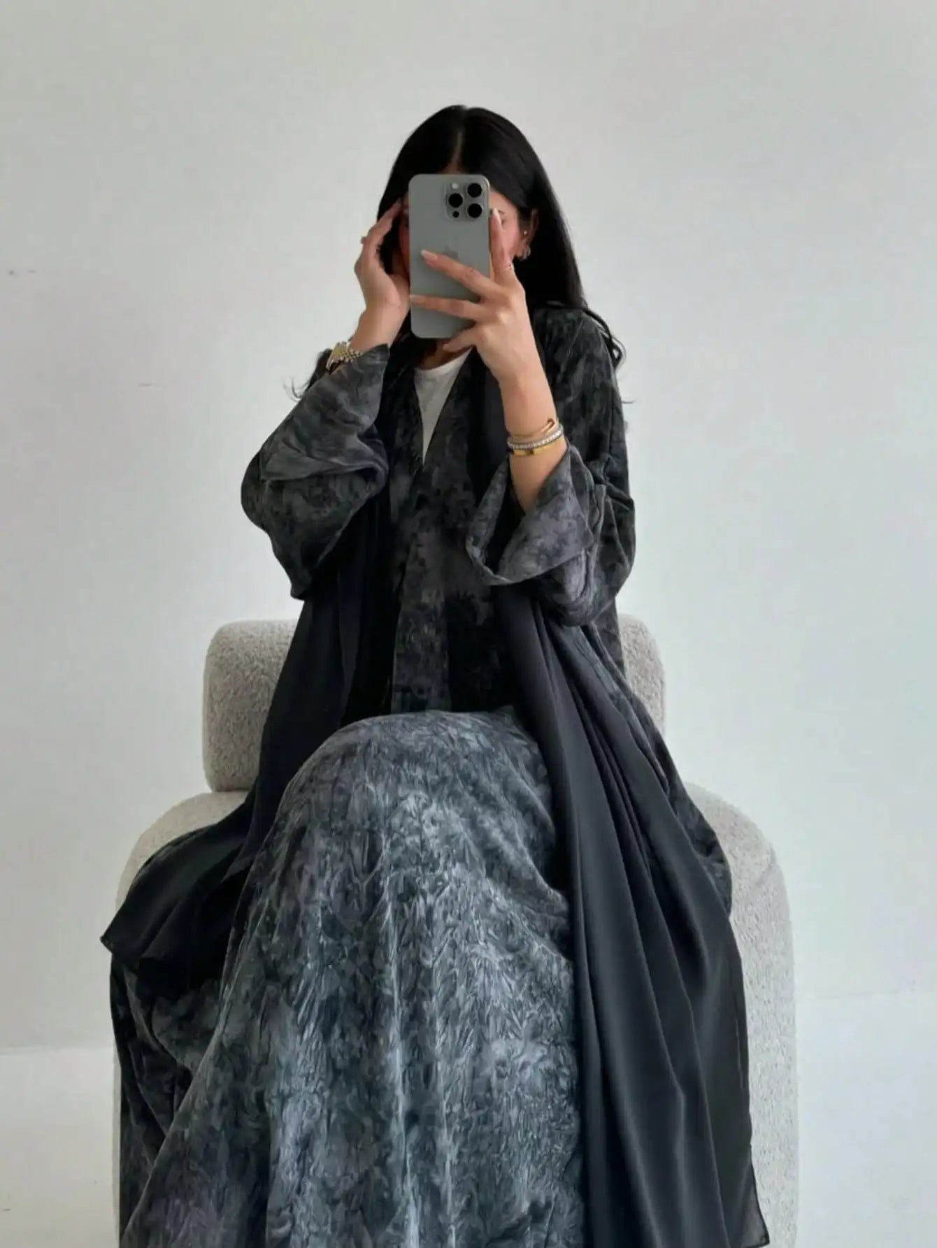 Middle Eastern Women Loose Tie Dye Abayas Lace Up Kaftan Arabian Maxi Dresses Full Sleeve Open Front Abaya Jilbabs Without Hajib