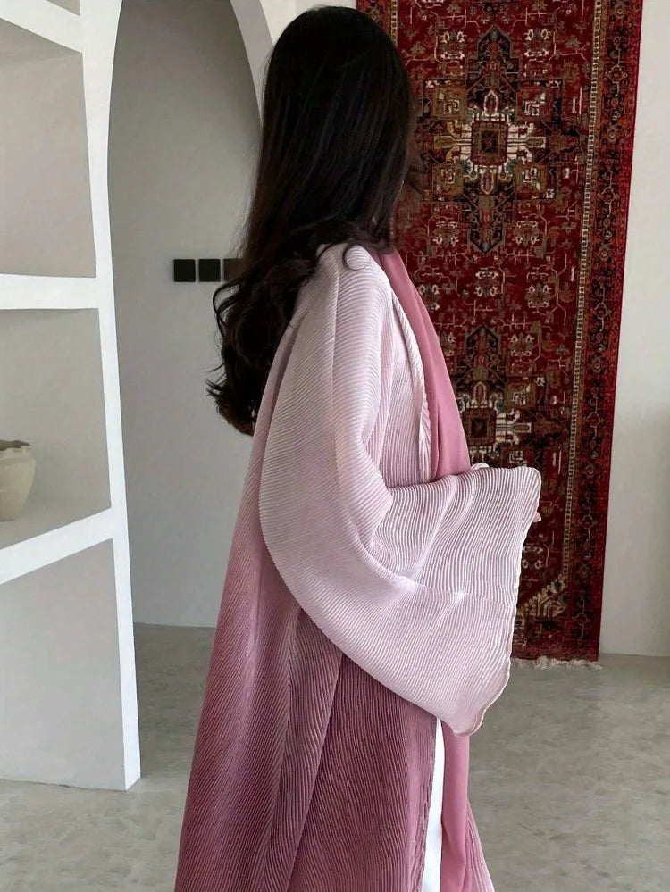 Middle-East Ethnic Clothing Eleganat Abaya Muslim Women Flare Sleeve Pleated Abayas Islamic Kaftans Jilbabs Maxi Dresses