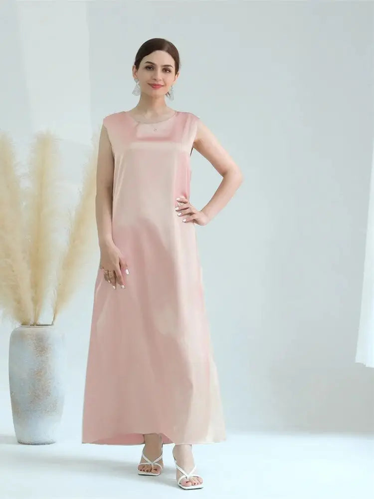 Black White Satin Silky Shimmer Under Abaya Dress Dubai Luxury 2024 Summer Women Turkey Islam Muslim Robe Vestidos Musulmanes