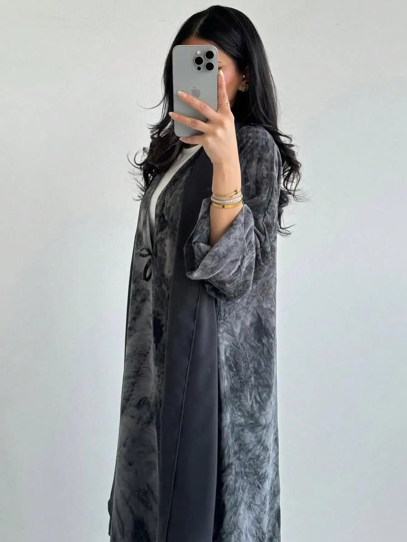 Middle Eastern Women Loose Tie Dye Abayas Lace Up Kaftan Arabian Maxi Dresses Full Sleeve Open Front Abaya Jilbabs Without Hajib