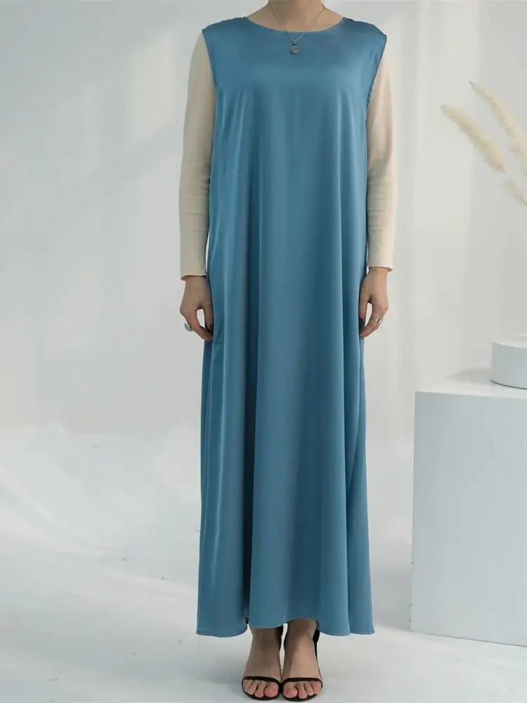 Black White Satin Silky Shimmer Under Abaya Dress Dubai Luxury 2024 Summer Women Turkey Islam Muslim Robe Vestidos Musulmanes