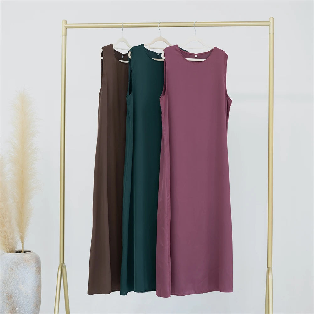 Black White Satin Silky Shimmer Under Abaya Dress Dubai Luxury 2024 Summer Women Turkey Islam Muslim Robe Vestidos Musulmanes