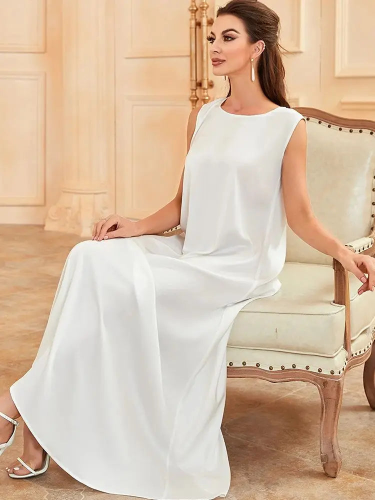 Black White Satin Silky Shimmer Under Abaya Dress Dubai Luxury 2024 Summer Women Turkey Islam Muslim Robe Vestidos Musulmanes