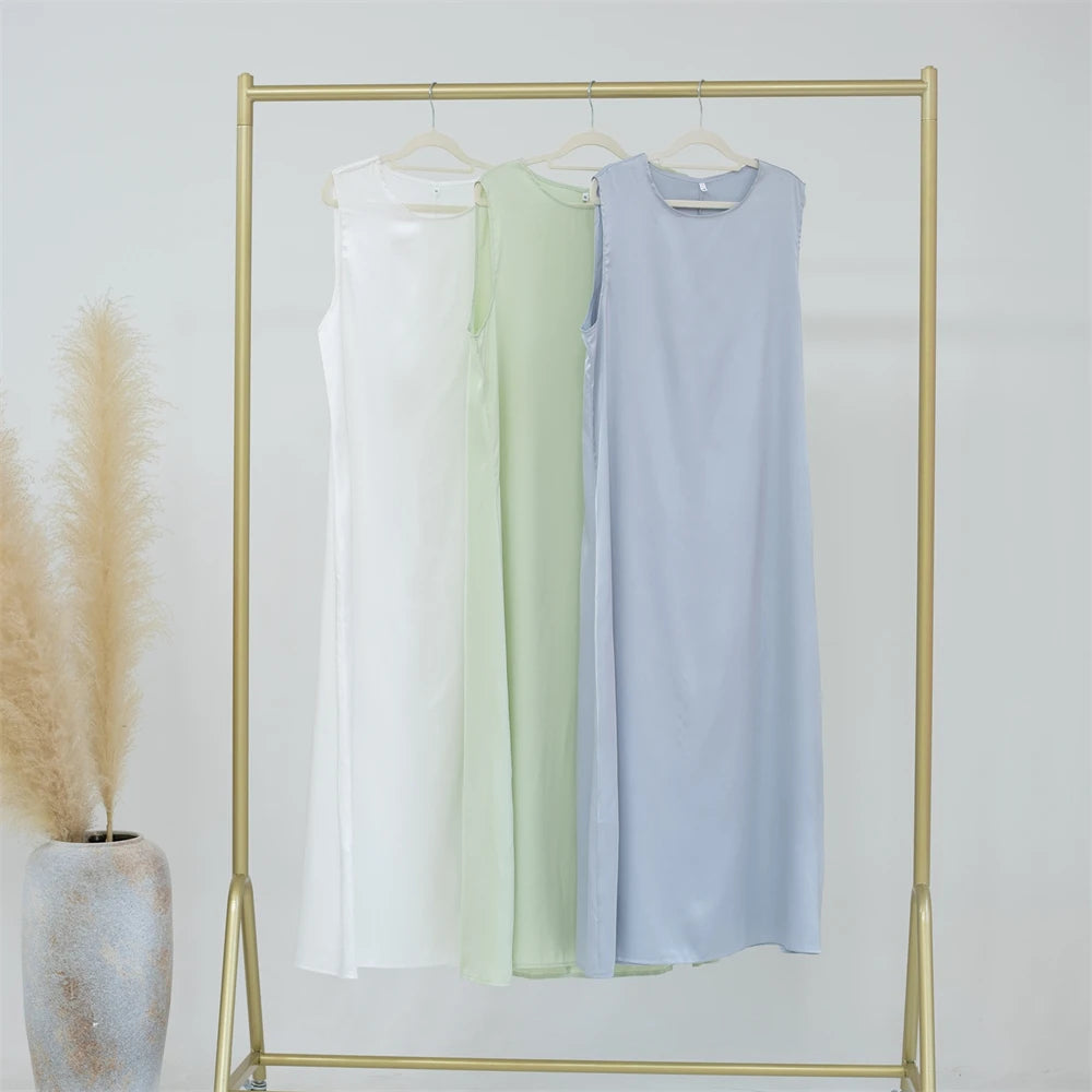 Black White Satin Silky Shimmer Under Abaya Dress Dubai Luxury 2024 Summer Women Turkey Islam Muslim Robe Vestidos Musulmanes