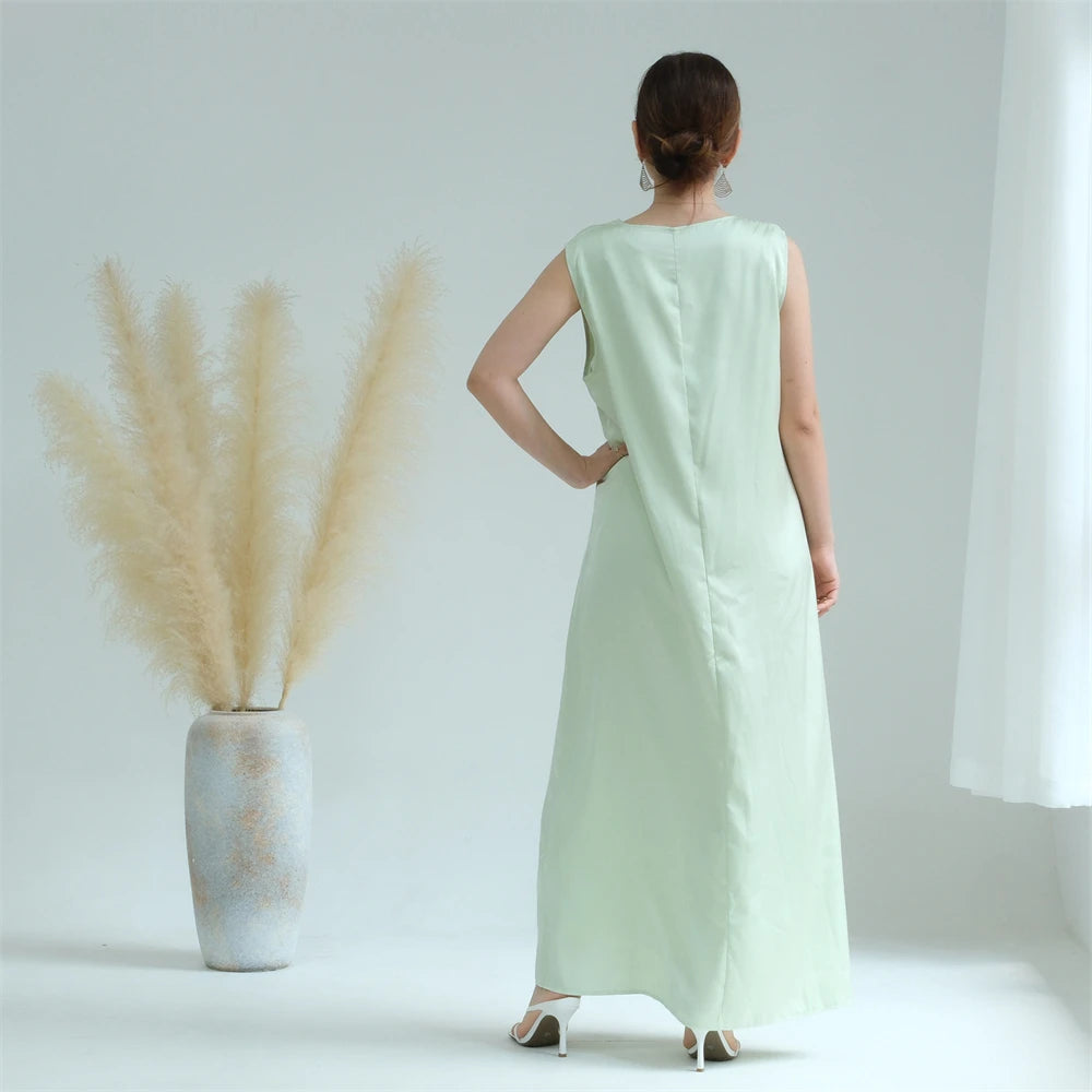 Black White Satin Silky Shimmer Under Abaya Dress Dubai Luxury 2024 Summer Women Turkey Islam Muslim Robe Vestidos Musulmanes