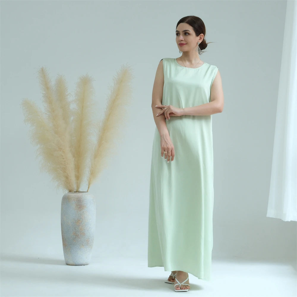 Black White Satin Silky Shimmer Under Abaya Dress Dubai Luxury 2024 Summer Women Turkey Islam Muslim Robe Vestidos Musulmanes