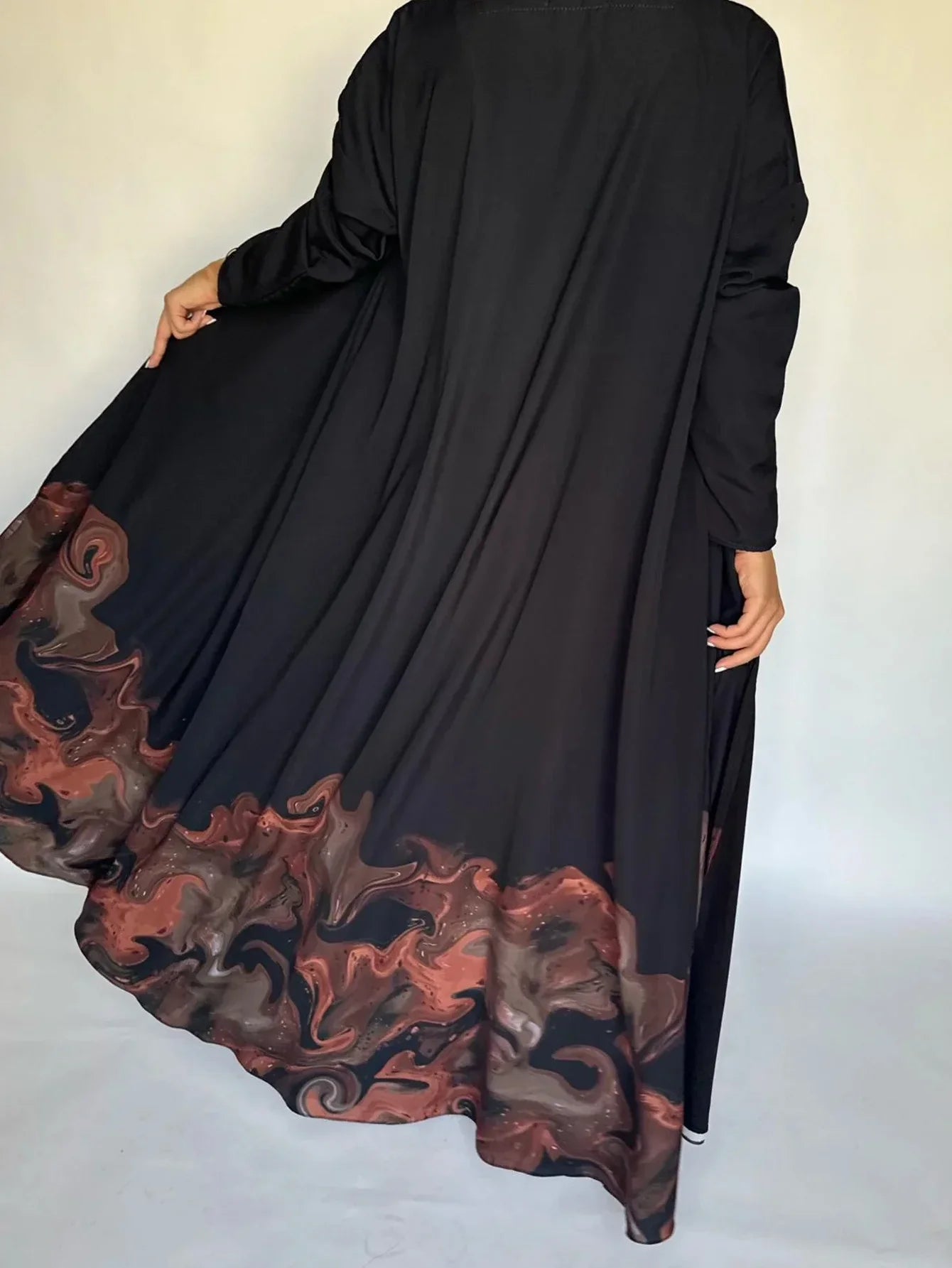 Middle Eastern Loose Open Front Abaya Muslim Women Full Sleeve Printed Abayas Turkey Kaftans Jilbabs Islamic Maxi Dresses