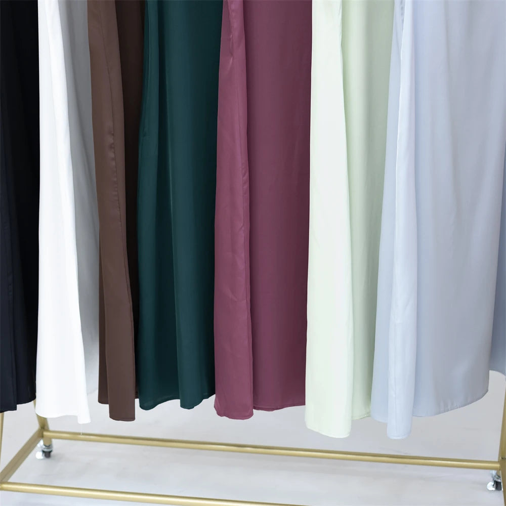 Black White Satin Silky Shimmer Under Abaya Dress Dubai Luxury 2024 Summer Women Turkey Islam Muslim Robe Vestidos Musulmanes