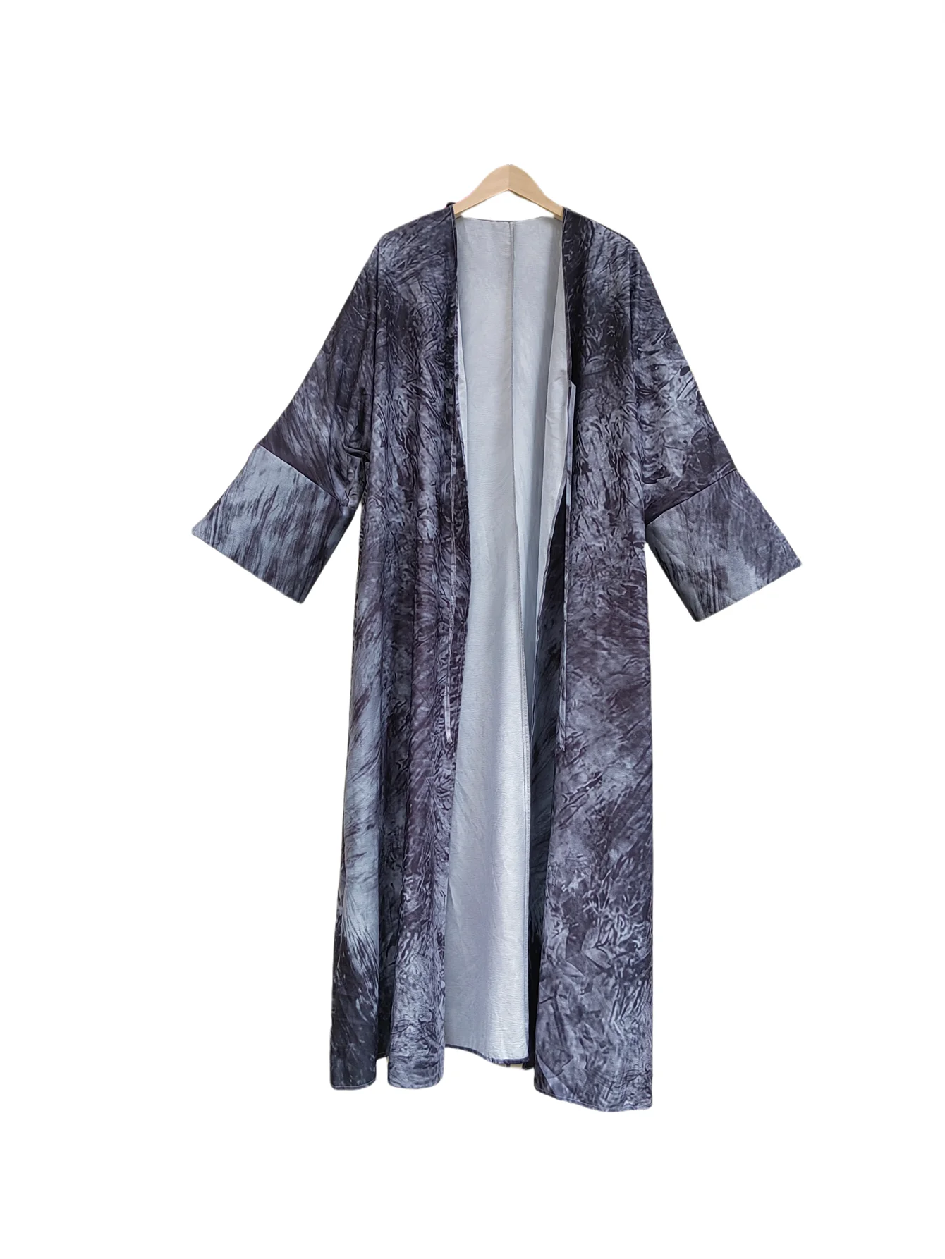 Middle Eastern Women Loose Tie Dye Abayas Lace Up Kaftan Arabian Maxi Dresses Full Sleeve Open Front Abaya Jilbabs Without Hajib