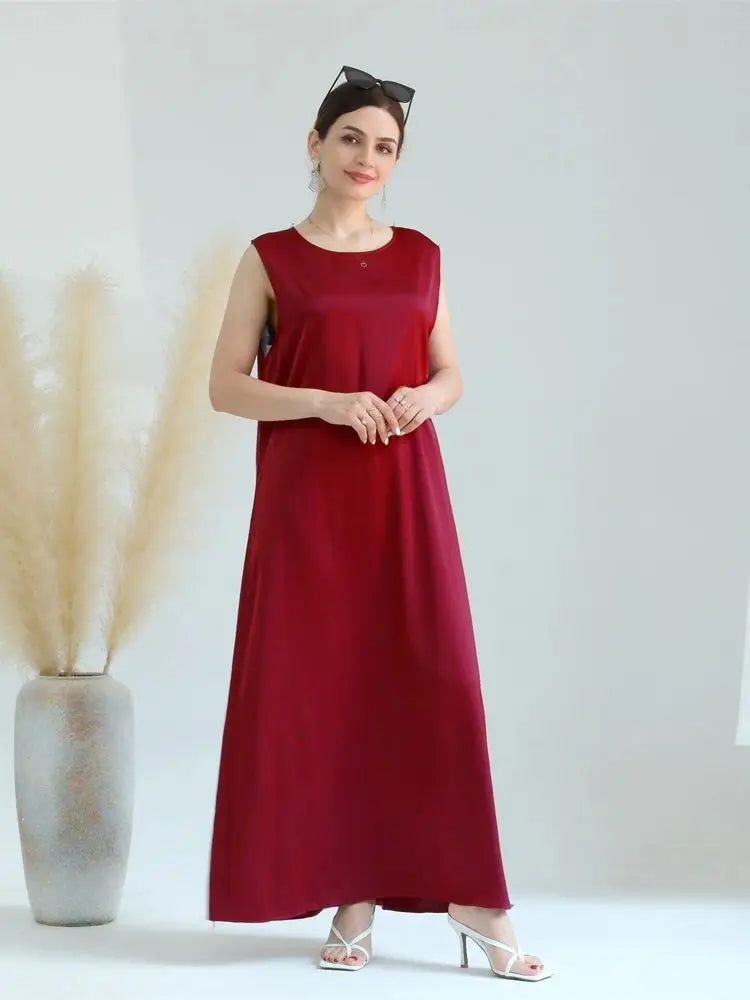 Black White Satin Silky Shimmer Under Abaya Dress Dubai Luxury 2024 Summer Women Turkey Islam Muslim Robe Vestidos Musulmanes