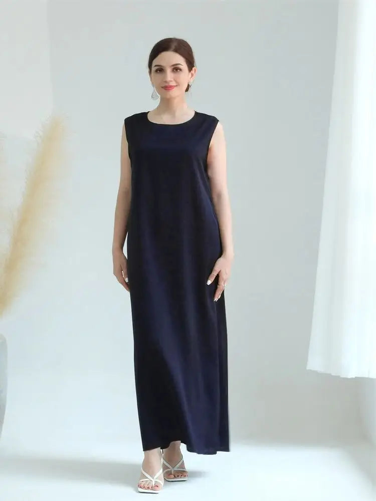 Black White Satin Silky Shimmer Under Abaya Dress Dubai Luxury 2024 Summer Women Turkey Islam Muslim Robe Vestidos Musulmanes