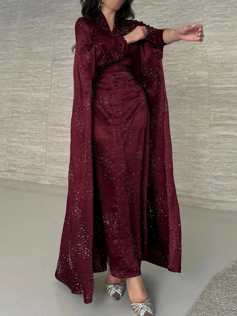 Women Ramadan Eid Arabic Dubai Abaya Luxury Muslim Fashion Hot Beading Long Dress Kaftan Robe Femme Islam Prayer Clothing Kebaya