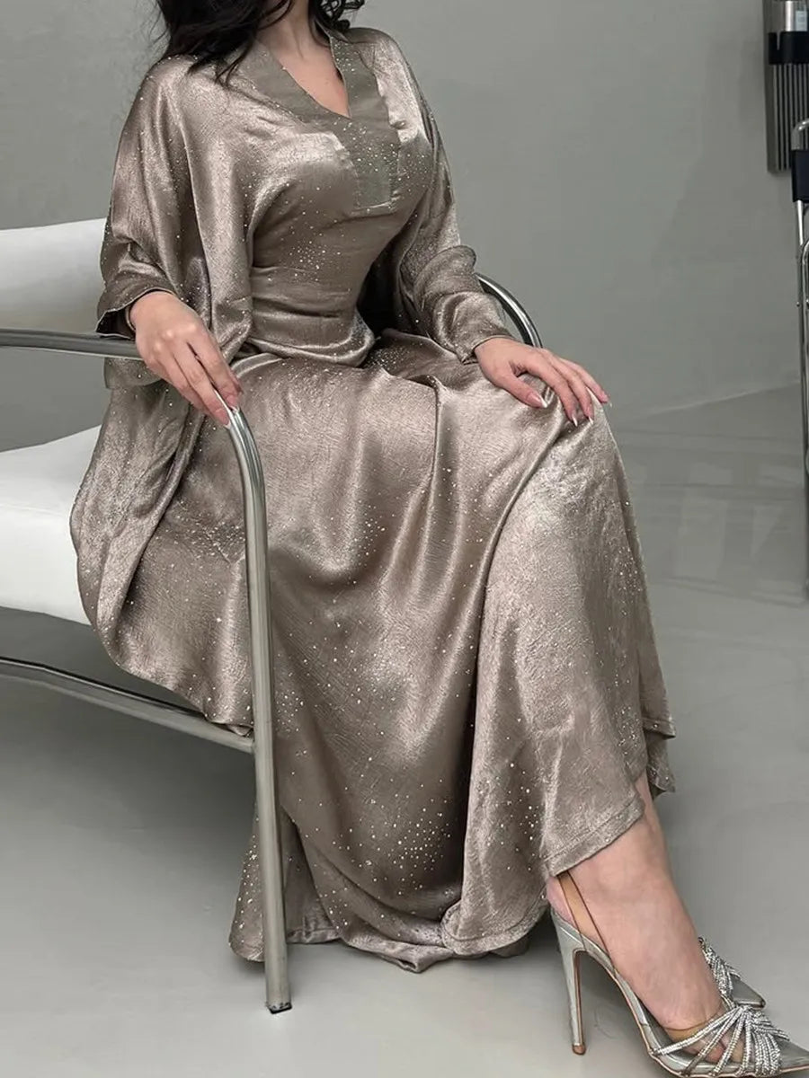 Women Ramadan Eid Arabic Dubai Abaya Luxury Muslim Fashion Hot Beading Long Dress Kaftan Robe Femme Islam Prayer Clothing Kebaya