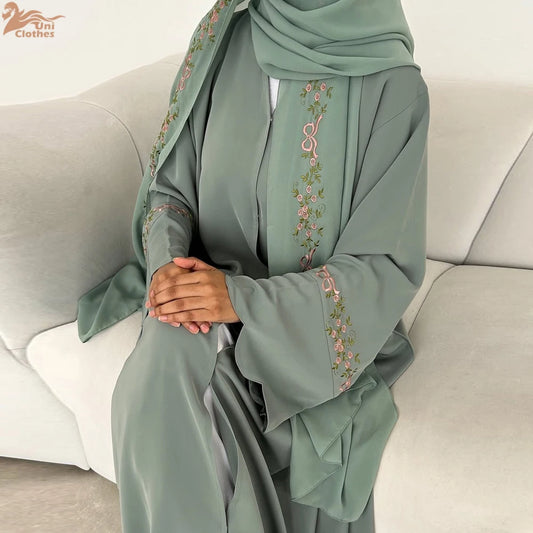 Uni 2025 Muslim Womens Clothing Nida Embroidery Abaya Dubai Cardigan Modest Abaya Womens Dresses with Matching Hjiab