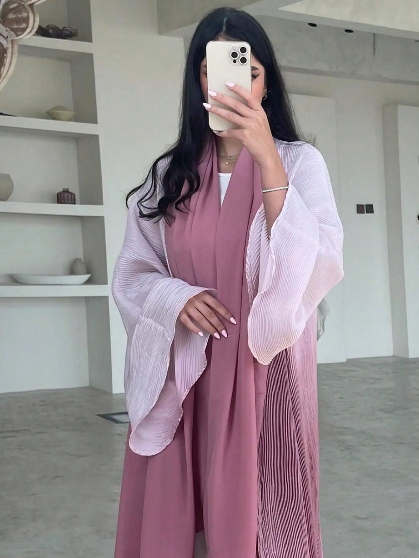 Middle-East Ethnic Clothing Eleganat Abaya Muslim Women Flare Sleeve Pleated Abayas Islamic Kaftans Jilbabs Maxi Dresses