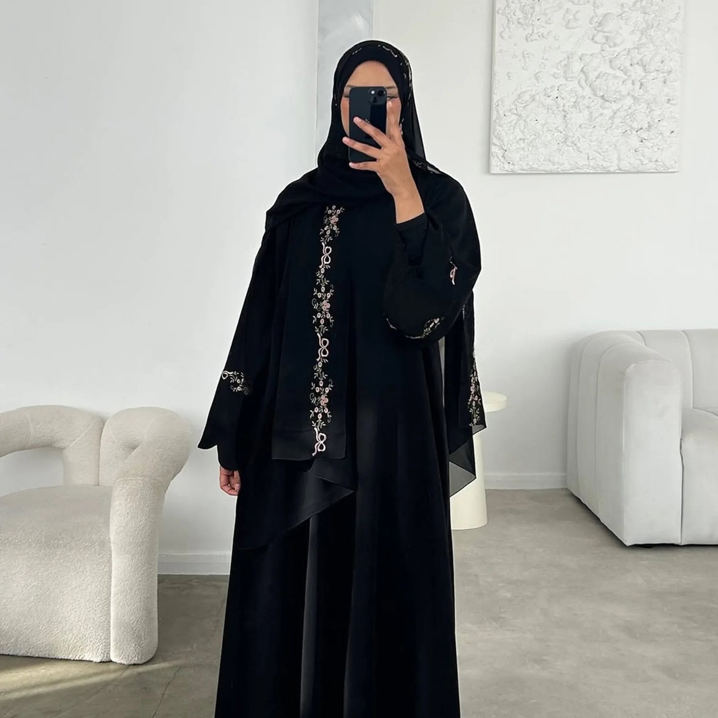 Uni 2025 Muslim Womens Clothing Nida Embroidery Abaya Dubai Cardigan Modest Abaya Womens Dresses with Matching Hjiab