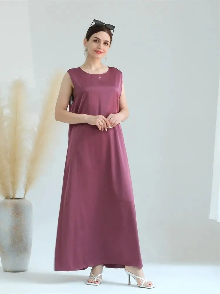 Black White Satin Silky Shimmer Under Abaya Dress Dubai Luxury 2024 Summer Women Turkey Islam Muslim Robe Vestidos Musulmanes