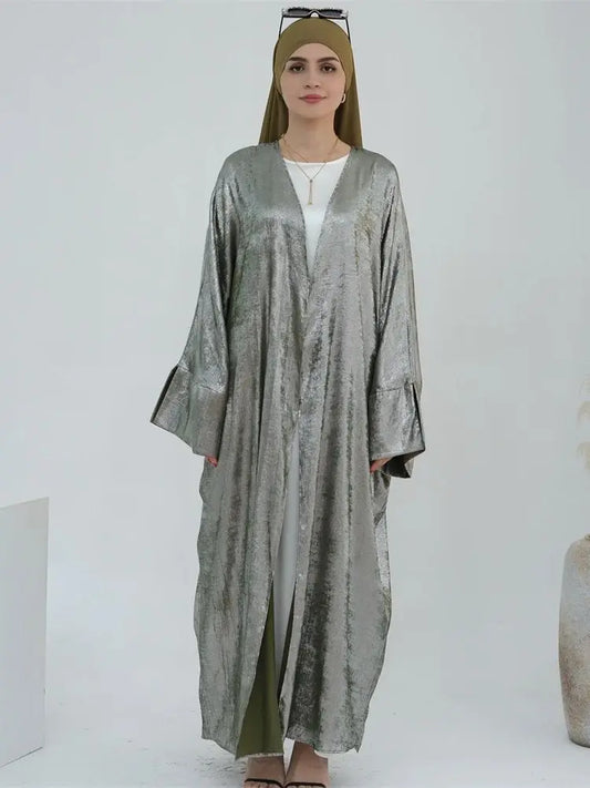 Ramadan Eid Shiny Batwing Satin Open Kimono Abaya Abu Dhabi  Luxury.