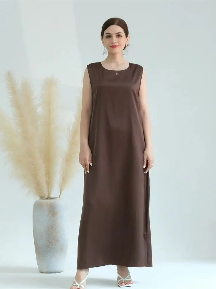 Black White Satin Silky Shimmer Under Abaya Dress Dubai Luxury 2024 Summer Women Turkey Islam Muslim Robe Vestidos Musulmanes