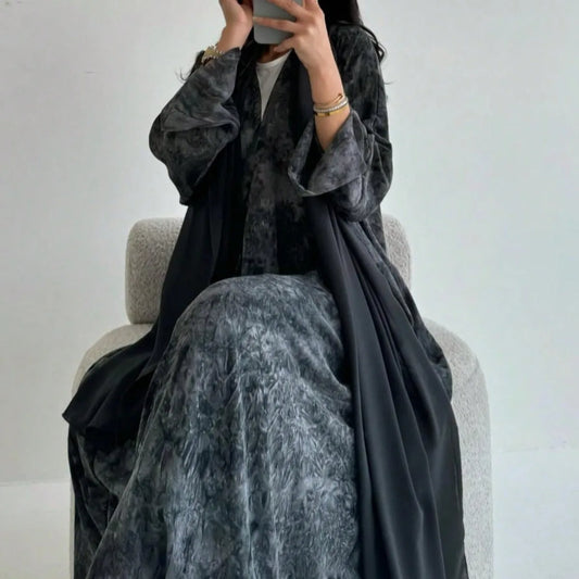 Middle Eastern Women Loose Tie Dye Abayas Lace Up Kaftan Arabian Maxi Dresses Full Sleeve Open Front Abaya Jilbabs Without Hajib
