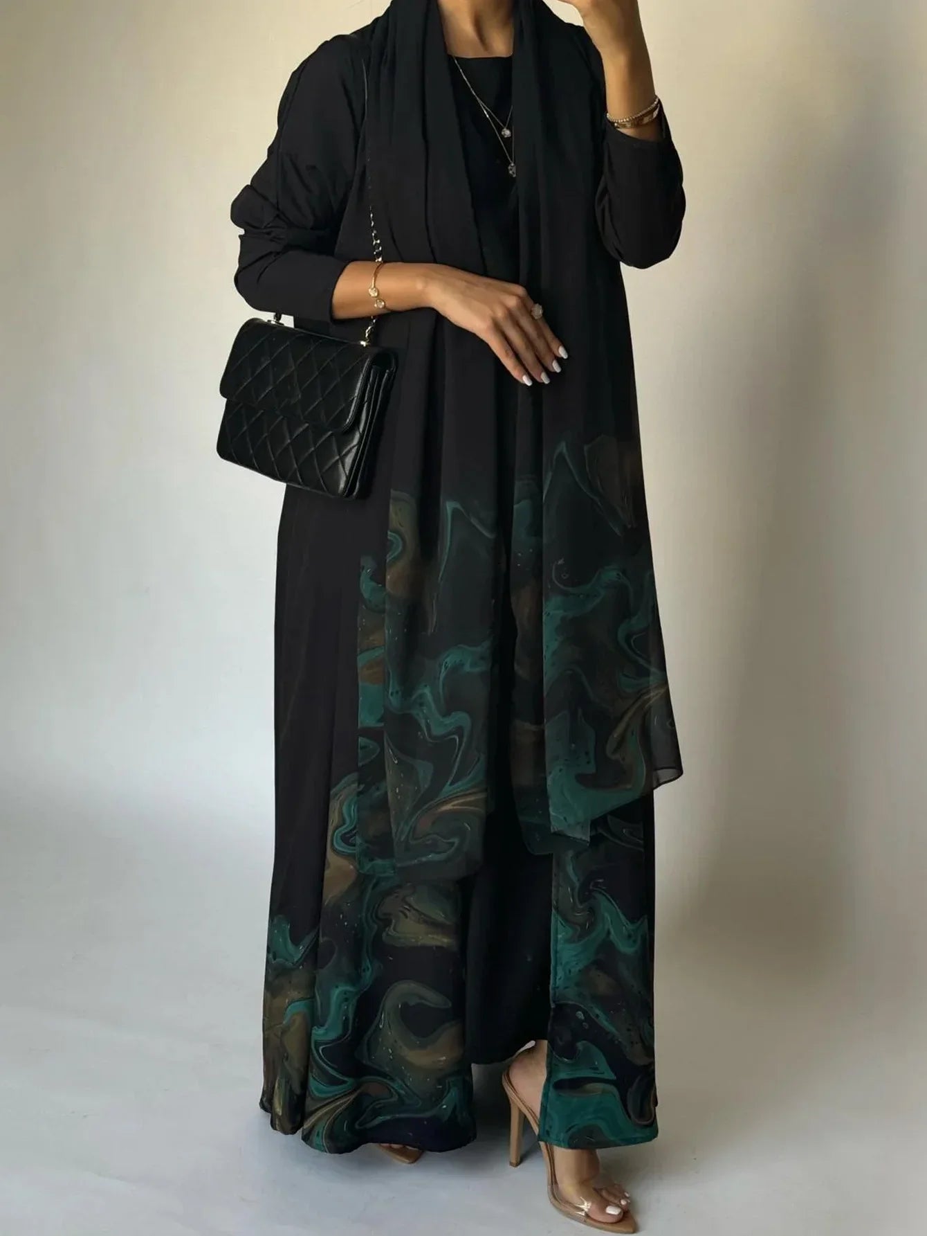 Middle Eastern Loose Open Front Abaya Muslim Women Full Sleeve Printed Abayas Turkey Kaftans Jilbabs Islamic Maxi Dresses