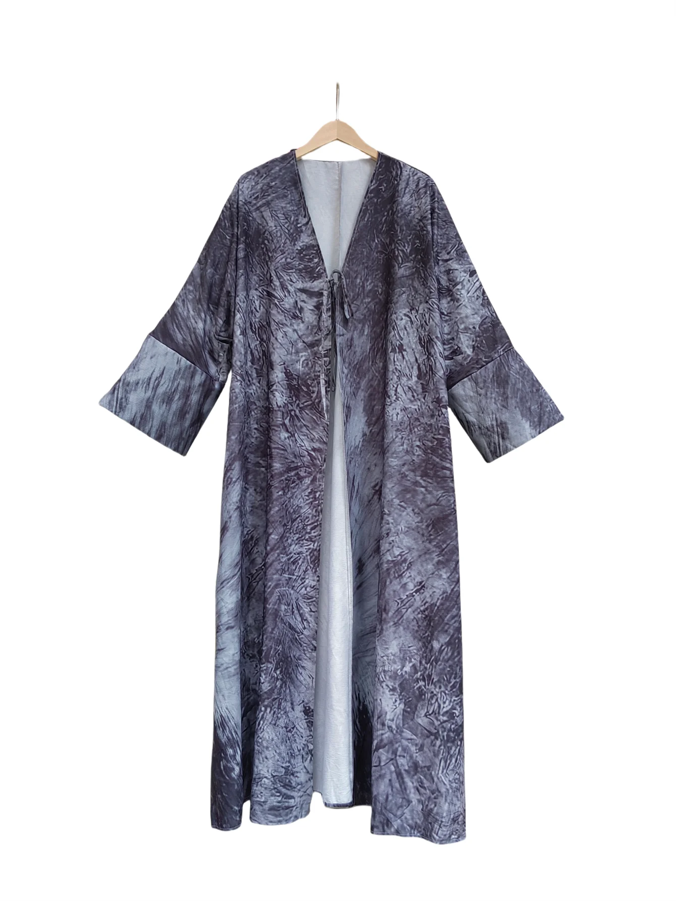 Middle Eastern Women Loose Tie Dye Abayas Lace Up Kaftan Arabian Maxi Dresses Full Sleeve Open Front Abaya Jilbabs Without Hajib