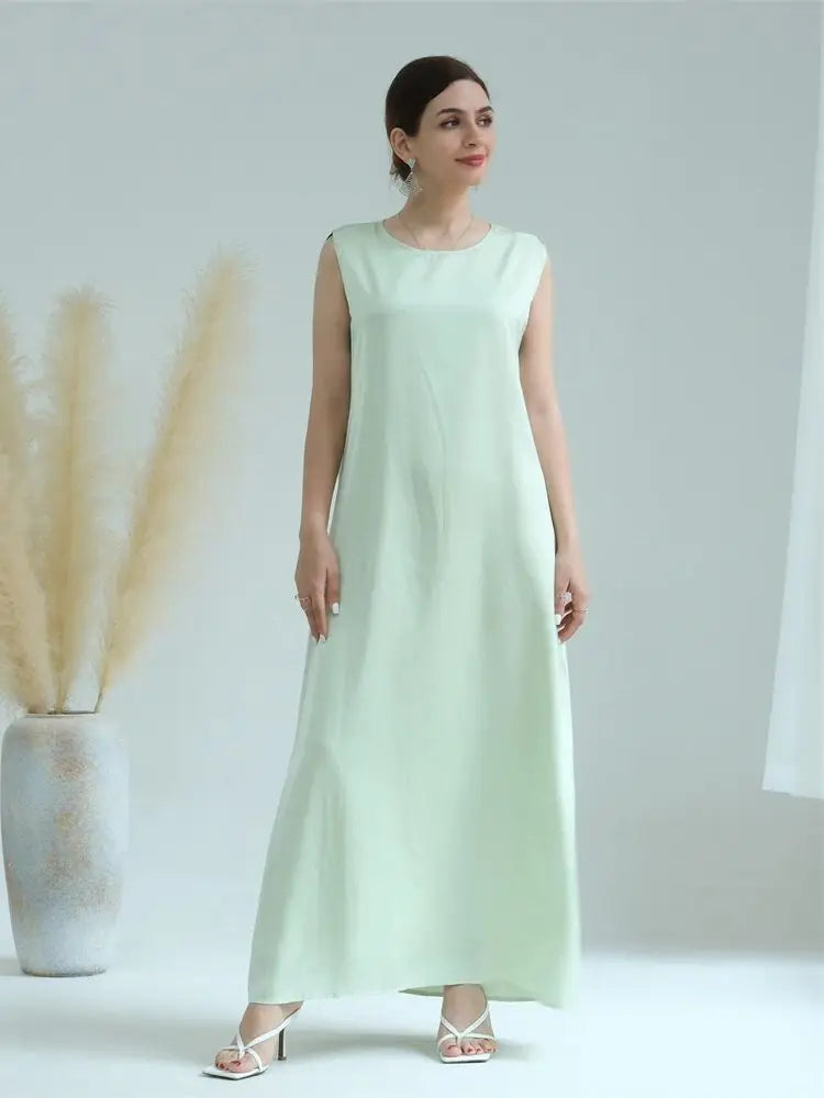 Black White Satin Silky Shimmer Under Abaya Dress Dubai Luxury 2024 Summer Women Turkey Islam Muslim Robe Vestidos Musulmanes