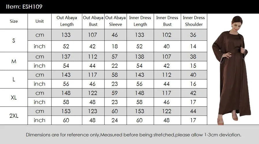 Eid Ramadan Satin Open Abaya Kimono 2 Piece Sets Muslim Women Dresses Turkey Arabic Kaftan Party Dubai Abayas Gown Outfit Caftan