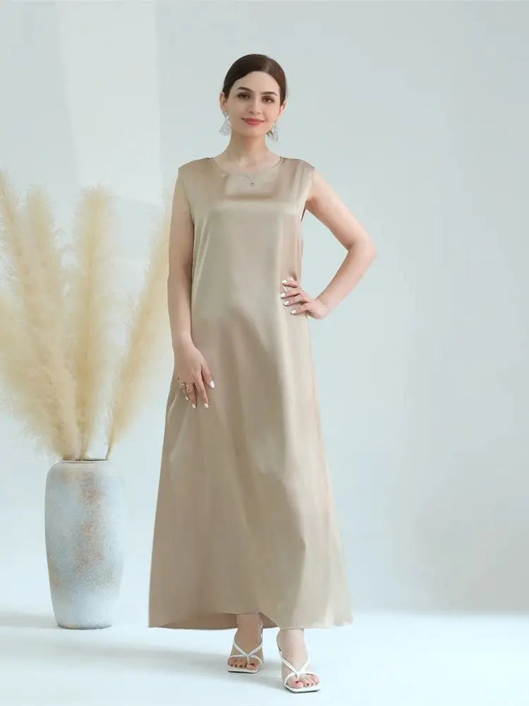 Black White Satin Silky Shimmer Under Abaya Dress Dubai Luxury 2024 Summer Women Turkey Islam Muslim Robe Vestidos Musulmanes