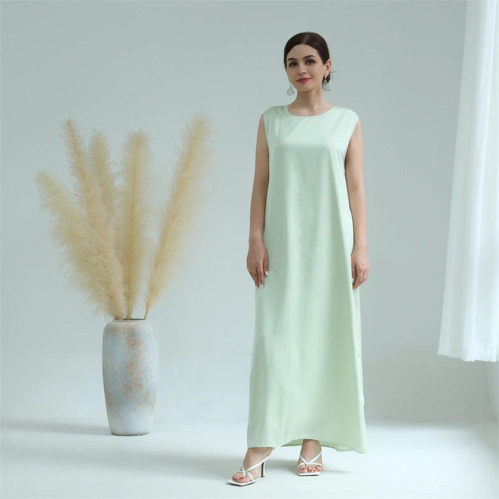 Black White Satin Silky Shimmer Under Abaya Dress Dubai Luxury 2024 Summer Women Turkey Islam Muslim Robe Vestidos Musulmanes