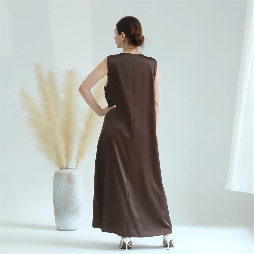 Black White Satin Silky Shimmer Under Abaya Dress Dubai Luxury 2024 Summer Women Turkey Islam Muslim Robe Vestidos Musulmanes