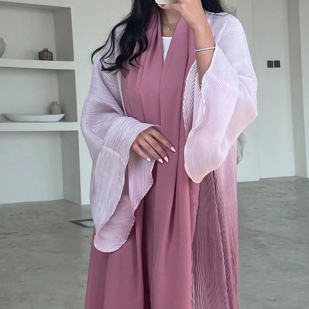 Middle-East Ethnic Clothing Eleganat Abaya Muslim Women Flare Sleeve Pleated Abayas Islamic Kaftans Jilbabs Maxi Dresses