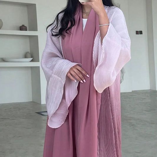 Middle-East Ethnic Clothing Eleganat Abaya Muslim Women Flare Sleeve Pleated Abayas Islamic Kaftans Jilbabs Maxi Dresses