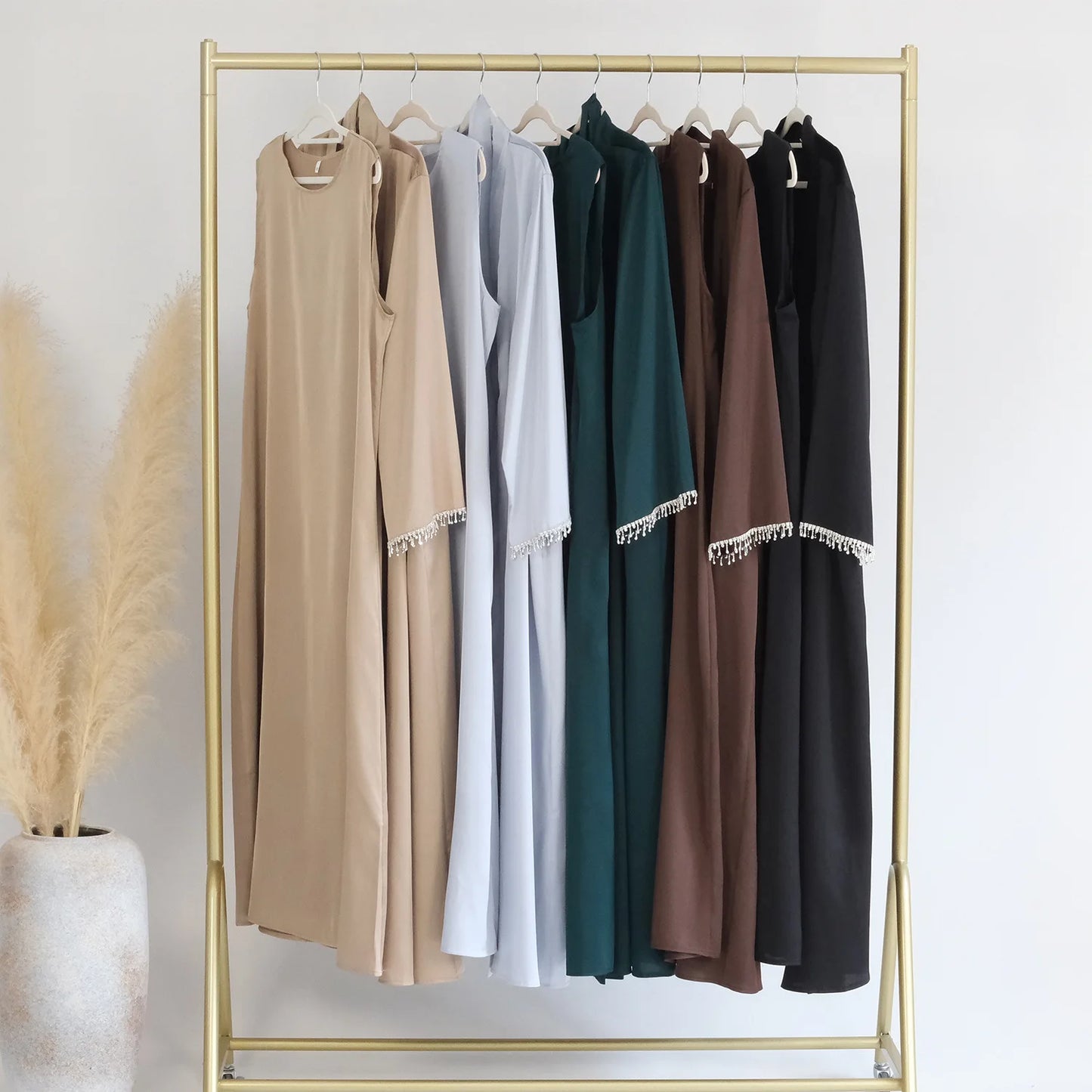 Eid Ramadan Satin Open Abaya Kimono 2 Piece Sets Muslim Women Dresses Turkey Arabic Kaftan Party Dubai Abayas Gown Outfit Caftan