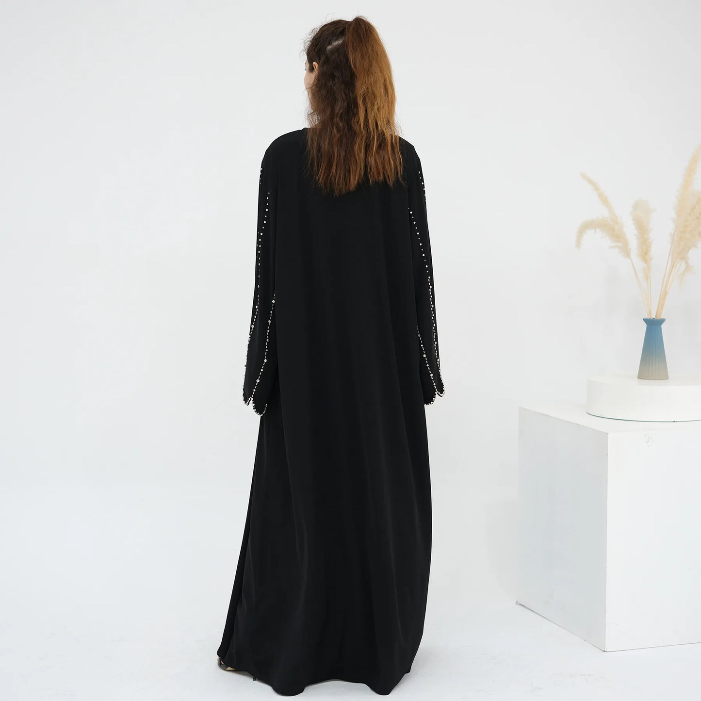 Eid Women Abaya Diamond Beading Sleeve Cardigan Dress Muslim Jalabiya Ramadan Islam Party Arab Long Robe Morocco Dubai Kaftan