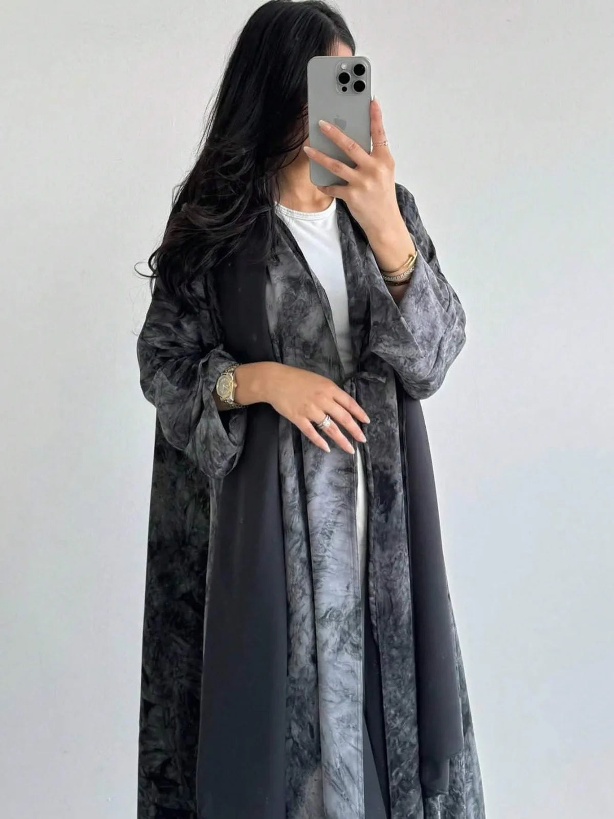Middle Eastern Women Loose Tie Dye Abayas Lace Up Kaftan Arabian Maxi Dresses Full Sleeve Open Front Abaya Jilbabs Without Hajib